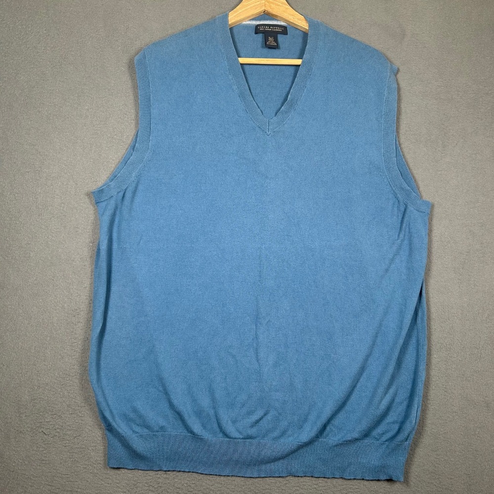 Banana Republic Sweater Vest Mens XL/T Blue Silk Cotton Cashmere V-Neck Knit
